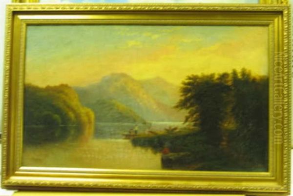 Fisherman On The Hudson River Oil Painting by Samuel P. Dyke