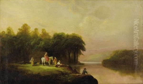 Lanscape With Figures Oil Painting by Samuel P. Dyke