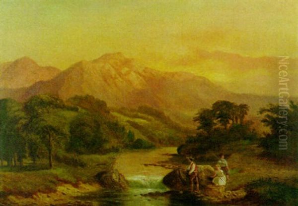 Panoramic Landscape With Figures Oil Painting by Samuel P. Dyke