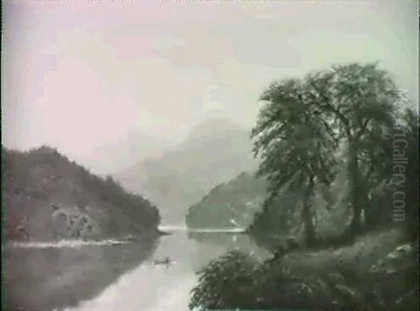 Boaters On A Lake In Autumn Oil Painting by Samuel P. Dyke