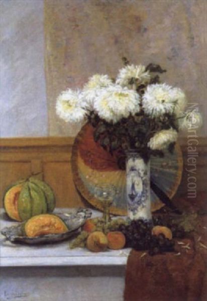 Stilleven Met Vruchten En Bloemen Oil Painting by Leopold Dykers