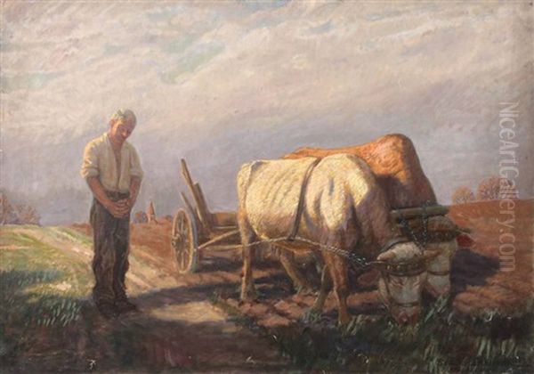 Betender Bauer Vor Ochsenkarren Oil Painting by Sixtus Z. von Dzbanski