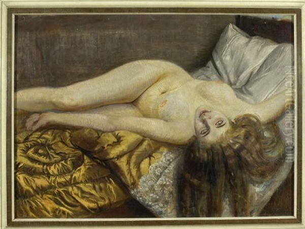 Sich Auf Dem Bett Rakelnde Nackte Oil Painting by Sixtus Z. von Dzbanski