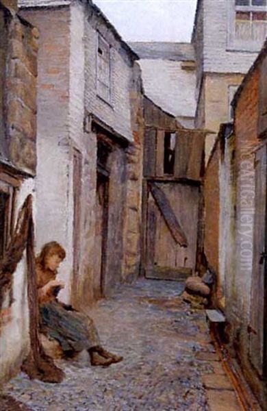 Village Girl In A Lane Oil Painting by William Eadie