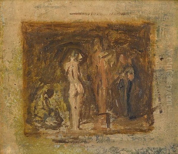 Sketch For Rush Carving Oil Painting by Thomas Eakins