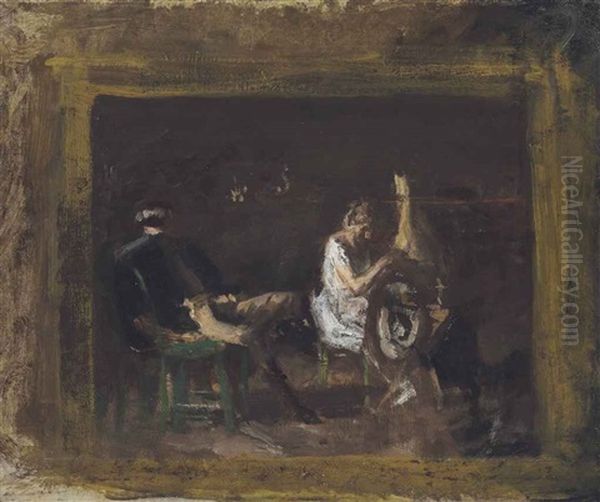 Study For Courtship Oil Painting by Thomas Eakins