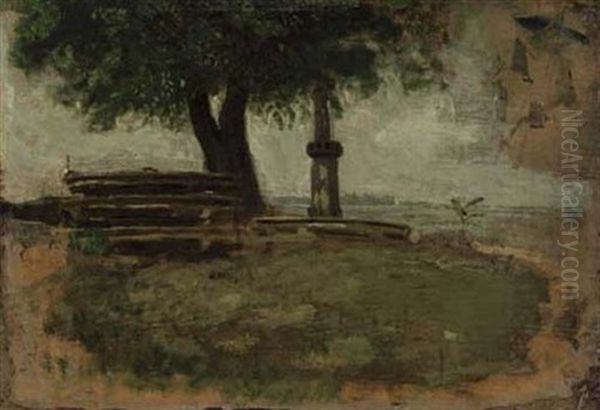 The Tree - Study For Mending The Net Oil Painting by Thomas Eakins