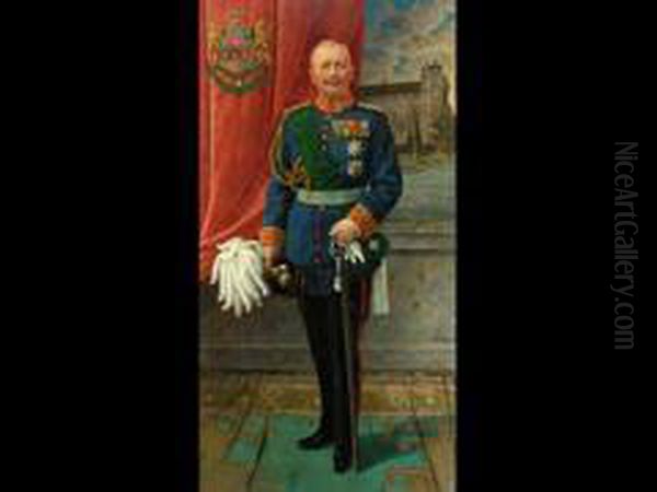 Portrait Von Konig Friedrich August Iii. Von Sachsen In Paradeuniform Mit Orden Oil Painting by Toni Aron