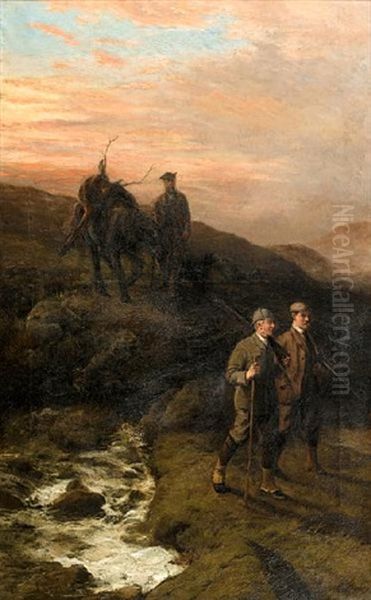 Stag Hunting (+ Going To The Hunt; Pair) Oil Painting by George Earl