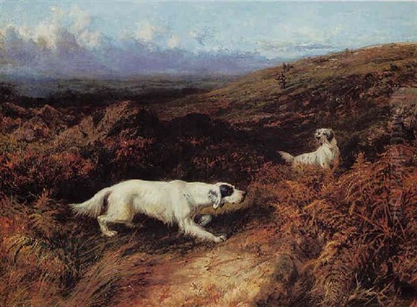 Out Shooting, Setters On The Moor Oil Painting by George Earl