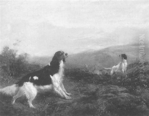 Setters In A Landscape Oil Painting by George Earl