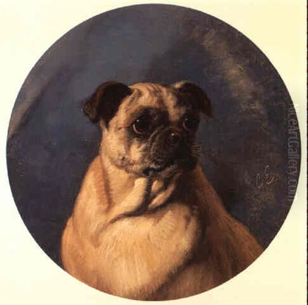 Portrait Of Queeny, A Pug Oil Painting by George Earl