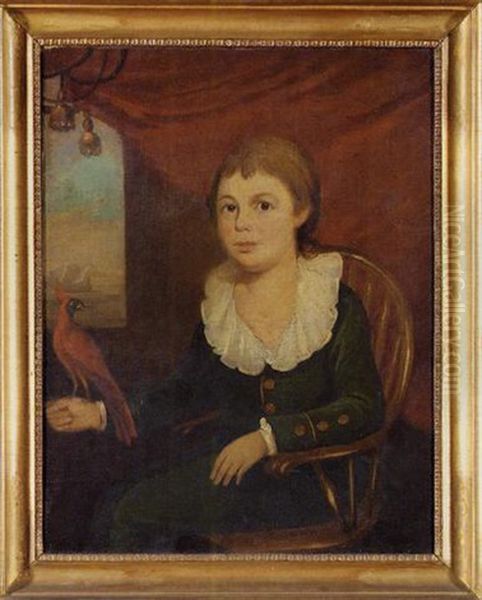 Portrait Of A Boy Seated In A Windsor Chair With A Cardinal Perched On His Right Hand Oil Painting by James Earl