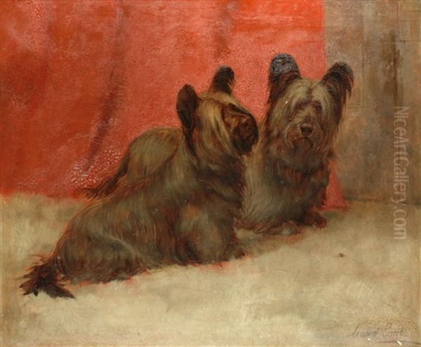 Portrait Of Two Skye Terriers Oil Painting by Maud Earl