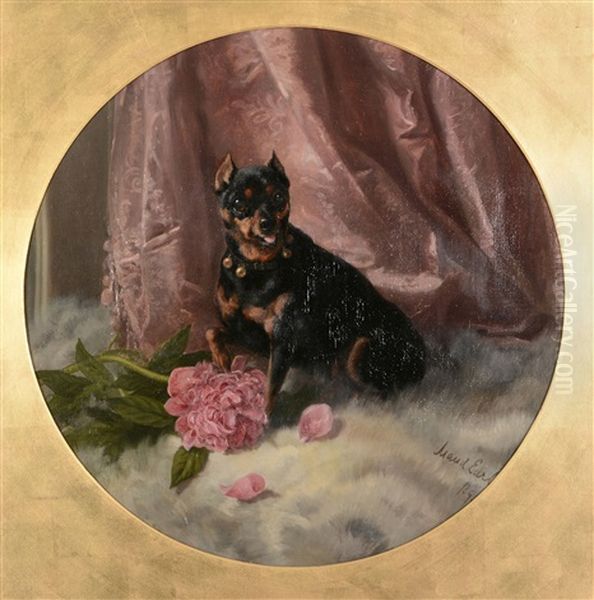 Seated Manchester Terrier With Flowers Oil Painting by Maud Earl