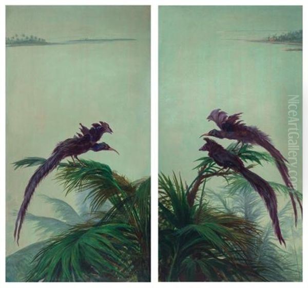 Birds Of Paradise: A Pair Oil Painting by Maud Earl