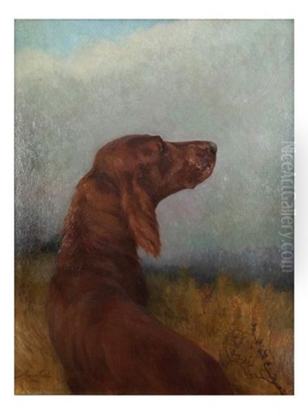 Outdoor Depiction Of An Irish Setter Oil Painting by Maud Earl