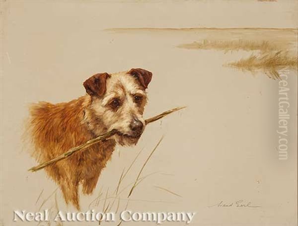 Terrier Fetching A Stick Oil Painting by Maud Earl