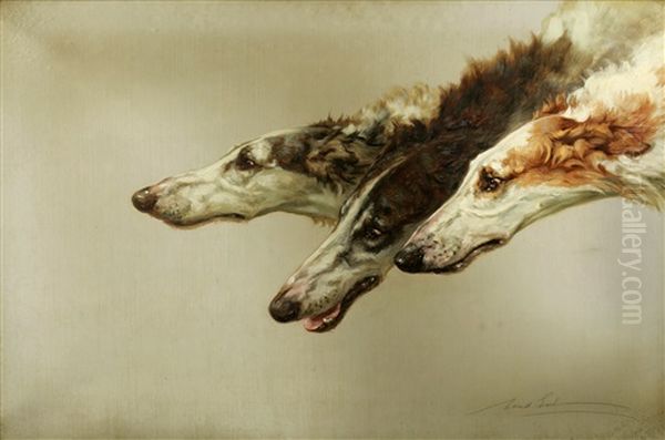 Borzoi Heads Oil Painting by Maud Earl