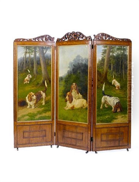 Rough And Smooth Basset Hounds (in 3 Parts) Oil Painting by Maud Earl