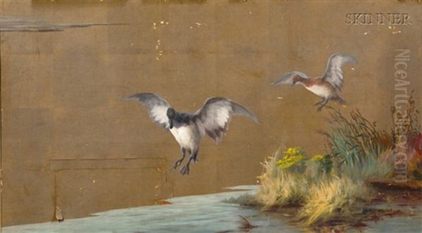 Ducks In Flight Oil Painting by Maud Earl