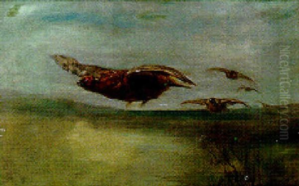 Partridge In Flight Oil Painting by Maud Earl