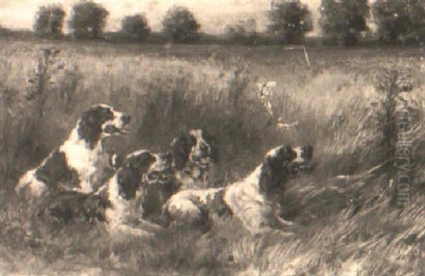 English Setters Retrieving Oil Painting by Maud Earl