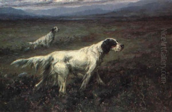 Setters On The Moor Oil Painting by Maud Earl