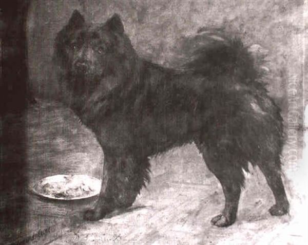 A Black Chow Chow Oil Painting by Maud Earl