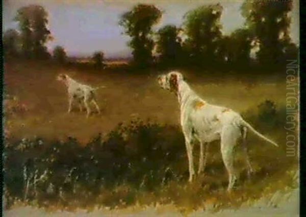 Pointer Backing A Point Oil Painting by Maud Earl