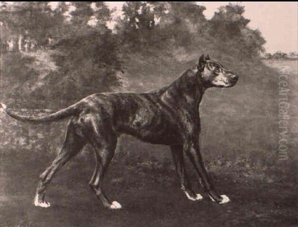 A Brindled Great Dane In A Landscape Oil Painting by Maud Earl