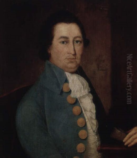 Portrait Of Gentleman Wearing Light-blue Coat With Large Brass Buttons Oil Painting by Ralph Earl