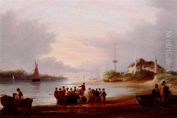 Boarding The Ferry Oil Painting by Thomas Earl