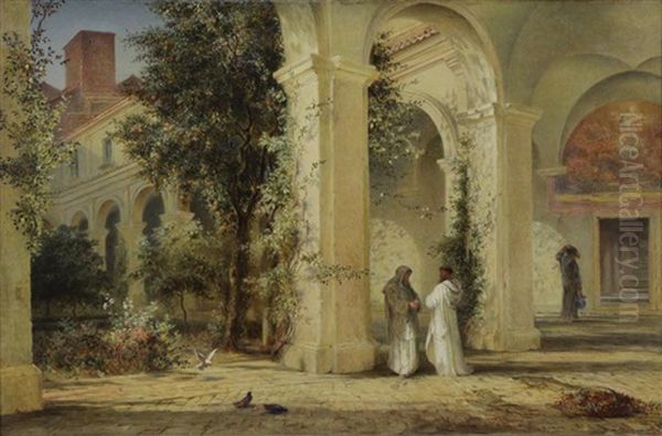 Monks In The Cliosters Oil Painting by Charles Earle