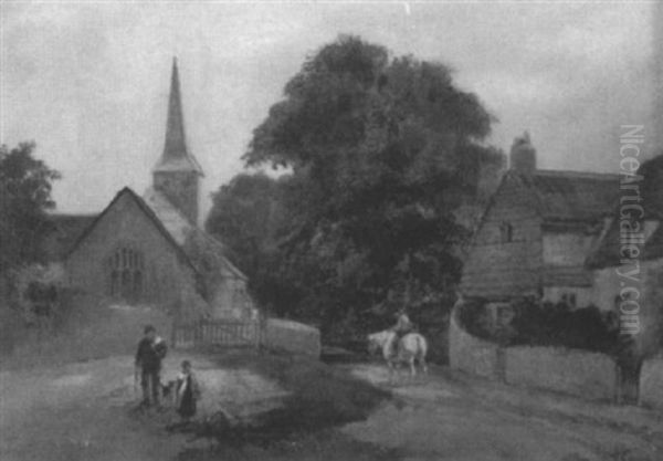 Village Landscape With Figures by Henry (Sr.) Earp