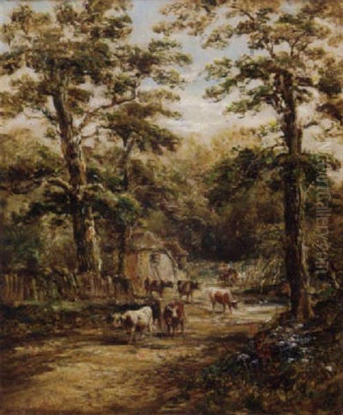 Cattle By A Cottage In A Wood Oil Painting by Henry (Sr.) Earp