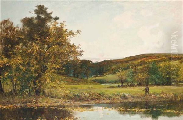 The Fly-fisherman Oil Painting by Sir Alfred East