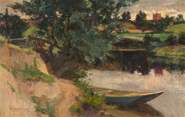 Boat By A Pond Oil Painting by Sir Alfred East