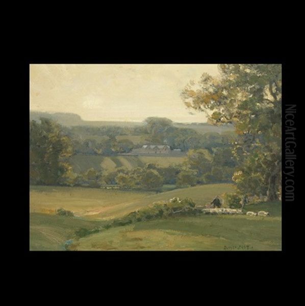 Green Rolling Hills Oil Painting by Sir Alfred East