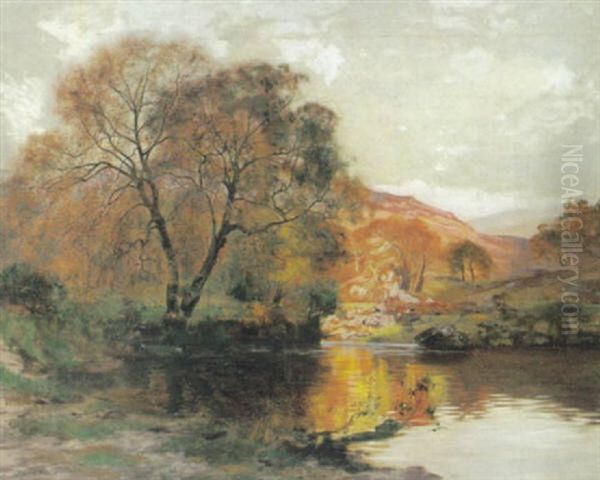 Herbstliche Seenlandschaft Mit Prachtvollen Sonnenlichteinfall Oil Painting by Sir Alfred East