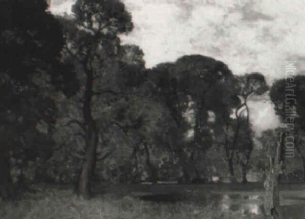 A Wooded River Landscape With Cattle Grazing Oil Painting by Sir Alfred East