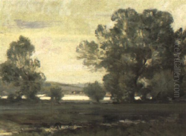 On The River Bank Oil Painting by Sir Alfred East