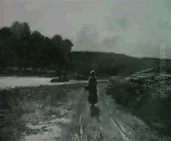 On A Country Road Oil Painting by Sir Alfred East