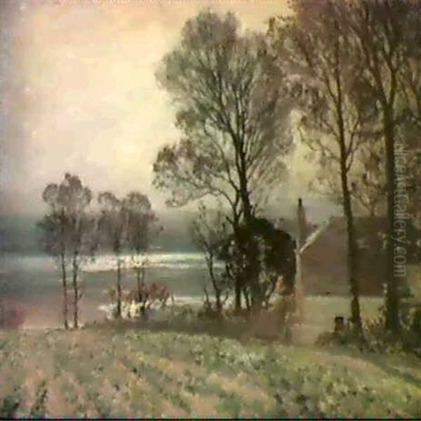 A Frosty Morning Oil Painting by Sir Alfred East