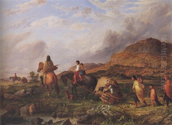 Indian Mode Of Traveling Oil Painting by Seth Eastman