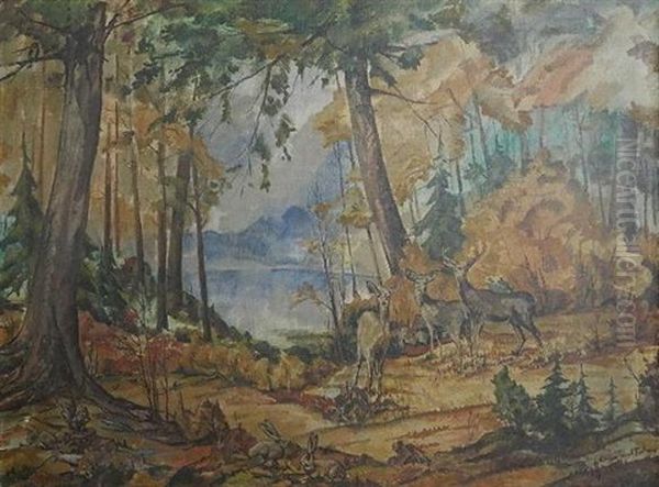 Deer In Forest Oil Painting by William Joseph Eastman