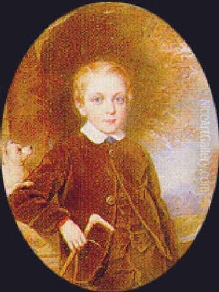 Portrait Of A Young Boy, Three Quarter Length Oil Painting by Reginald Easton