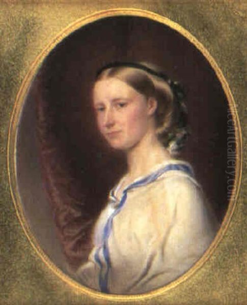 Portrait Of A Lady In Blue-trimmed Dress Oil Painting by Reginald Easton