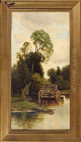 The Old Mill Wheel On Conesus Creek, Ny And A Bit Of Conesus Lake (2 Works) Oil Painting by Charles Harry Eaton