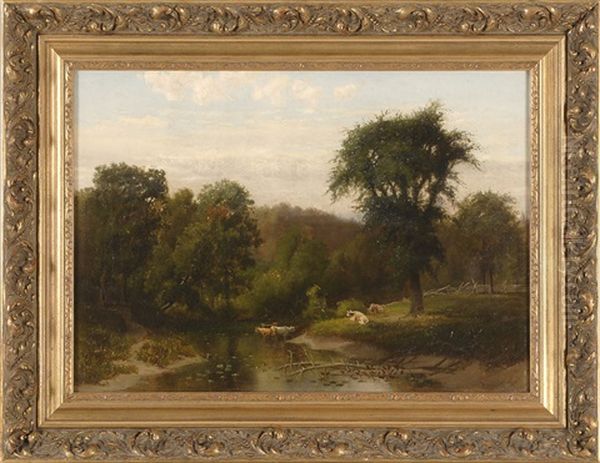 Landscape With Grazing Cattle Oil Painting by Charles Harry Eaton